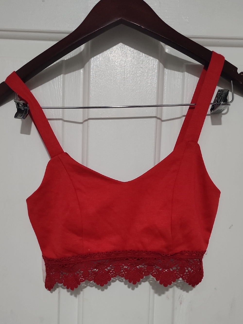 Red Lace Hem Crop Top